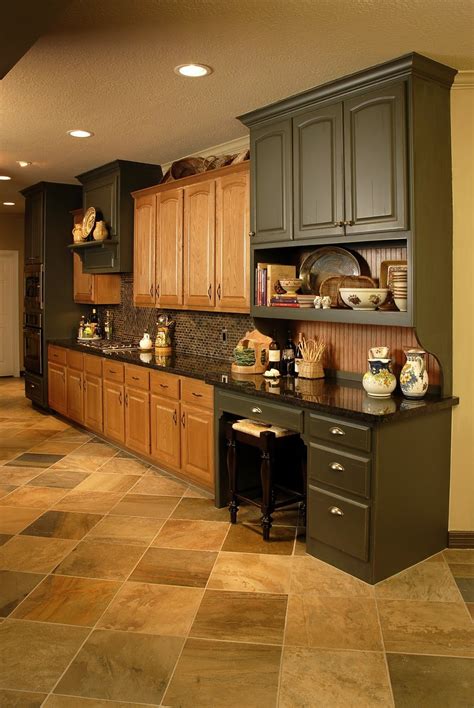 two tone oak kitchen cabinets